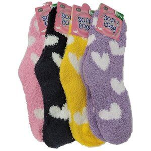 Women's Super Soft Winter Non-Skid Cozy Fuzzy Solid Slipper Socks 9-11, 4 Pairs